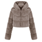 Faux Fur Hooded Zipper Coat