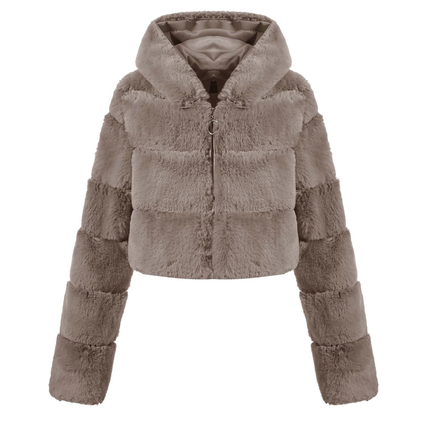 Faux Fur Hooded Zipper Coat