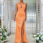 Simple Deep V-Neck Sleeveless Maxi Bridesmaid Slit Dress