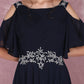 Navy Chiffon Beading Cold Shoulder Pleated Bridesmaid Dress