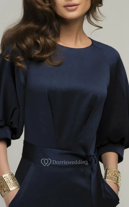 Navy Formal Knee-Length Bridesmaid Dress