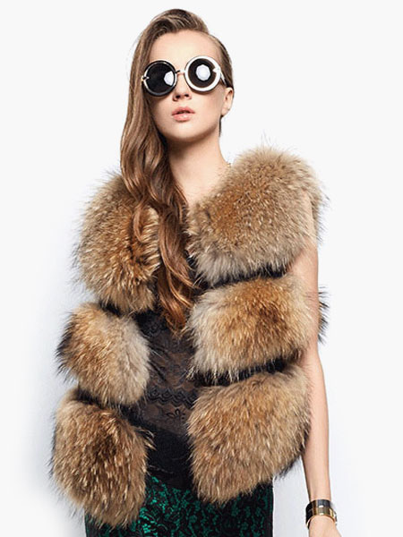 Women Camel Sleeveless Faux Fur Vest