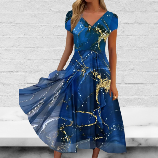Abstract Printed Sleeveless A-Line Casual Dress