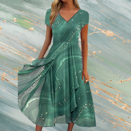 Abstract Printed Sleeveless A-Line Casual Dress