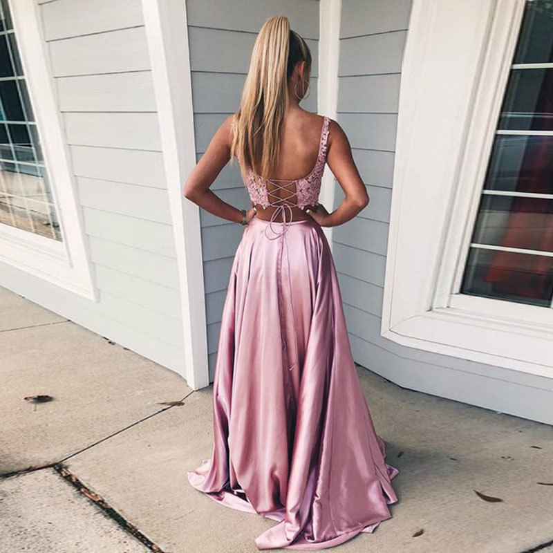 Sling Backless Sleeveless Two Piece Evening Dress