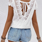 White Lace Backless Short Sleeves Top