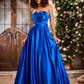 Elegant A-Line Bow Corset Strapless Floor-Length Prom Dress