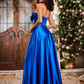Elegant A-Line Bow Corset Strapless Floor-Length Prom Dress
