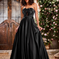 Elegant A-Line Bow Corset Strapless Floor-Length Prom Dress