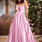 Elegant A-Line Bow Corset Strapless Floor-Length Prom Dress