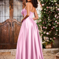 Elegant A-Line Bow Corset Strapless Floor-Length Prom Dress