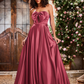 Elegant A-Line Bow Corset Strapless Floor-Length Prom Dress