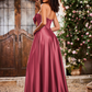 Elegant A-Line Bow Corset Strapless Floor-Length Prom Dress