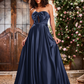 Elegant A-Line Bow Corset Strapless Floor-Length Prom Dress