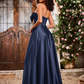 Elegant A-Line Bow Corset Strapless Floor-Length Prom Dress