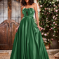 Elegant A-Line Bow Corset Strapless Floor-Length Prom Dress