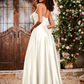 Elegant A-Line Bow Corset Strapless Floor-Length Prom Dress