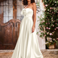 Elegant A-Line Bow Corset Strapless Floor-Length Prom Dress