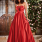 Elegant A-Line Bow Corset Strapless Floor-Length Prom Dress