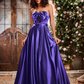 Elegant A-Line Bow Corset Strapless Floor-Length Prom Dress