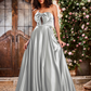 Elegant A-Line Bow Corset Strapless Floor-Length Prom Dress