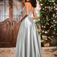 Elegant A-Line Bow Corset Strapless Floor-Length Prom Dress