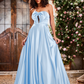 Elegant A-Line Bow Corset Strapless Floor-Length Prom Dress