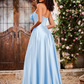 Elegant A-Line Bow Corset Strapless Floor-Length Prom Dress