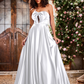 Elegant A-Line Bow Corset Strapless Floor-Length Prom Dress