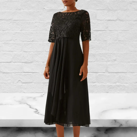 Crew Neck Long Sleeves Midi Dress