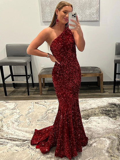 Oblique Shoulder Backless Mermaid Long Evening Dress