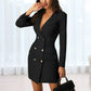 Double Breasted Long Sleeve Tuxedo Blazer Wrap Dress