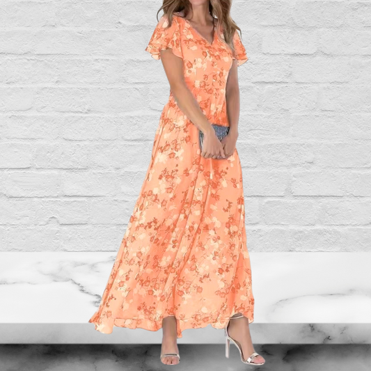 Floral Printed Short Sleeves Maxi Dress