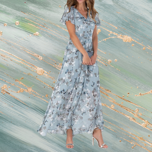 Floral Printed Short Sleeves Maxi Dress