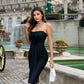 Black Strapless Sleeveless Tassels Midi Bandage Dress