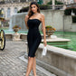 Black Strapless Sleeveless Tassels Midi Bandage Dress