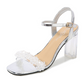 Square Toe Pearl Clear Block Heel Bridal Sandals