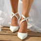 Perfect Bridal Pointed Toe Cross Strap Block Heel Courts