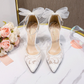 Ivory Satin and Lace Pointed Toe Court Shoes