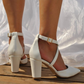 Perfect Bridal Pointed Toe Cross Strap Block Heel Courts