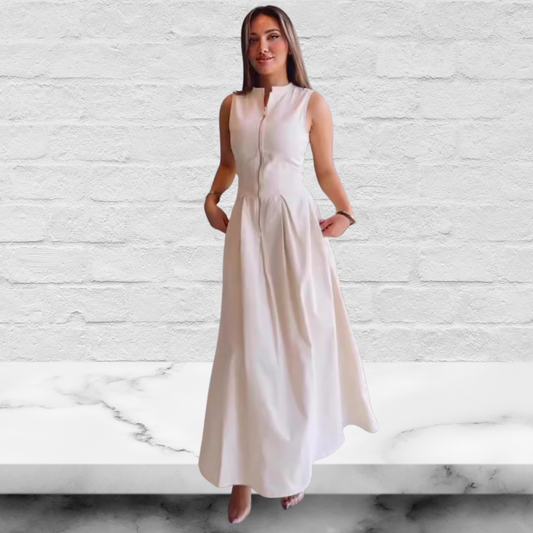 Sleeveless Front Zipped Long Maxi Dress