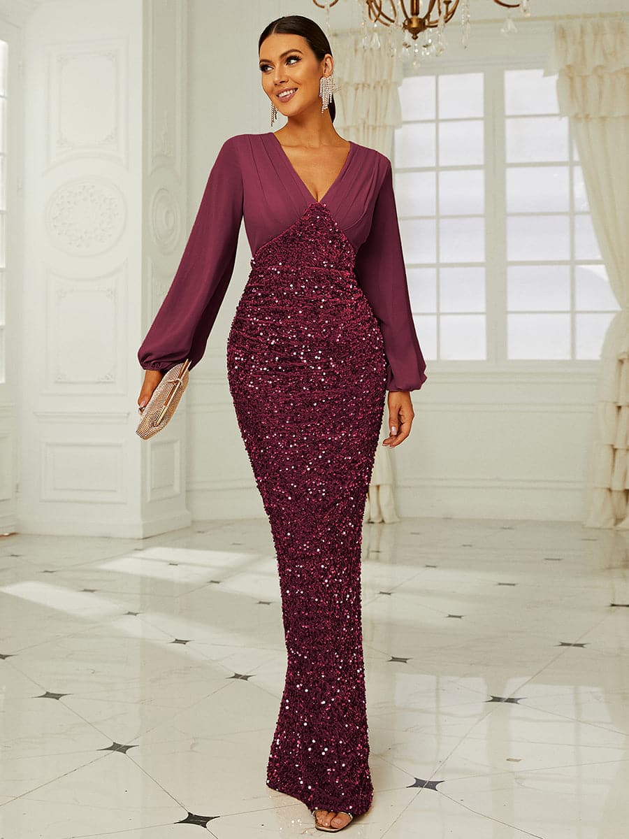 V Neck Mermaid Wedding Guest Dress