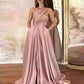 Rosy Brown Satin One Shoulder Split Prom Dress