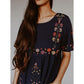Round Neck Short Sleeves Floral Embroidered Midi Dress