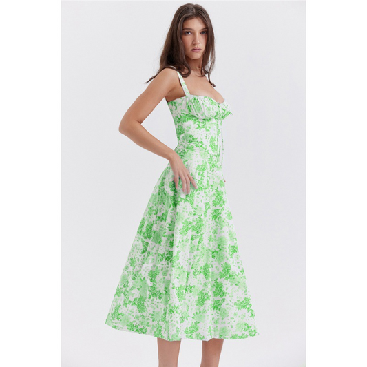 The Square Neck Floral Ruched Midi Dress