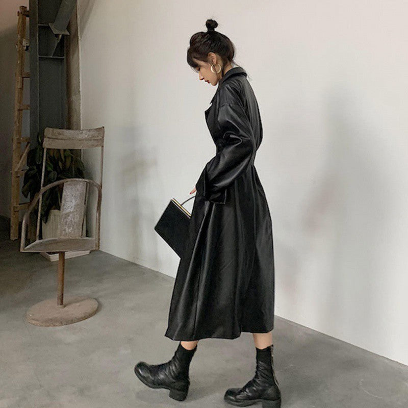 Women's Long Oversized Leather Trench Coat