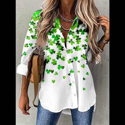 Women's Floral Print Long Sleeve Collar Shirt