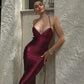 Satin Spaghetti Straps V-neck Sweep Brush Train Prom Dress