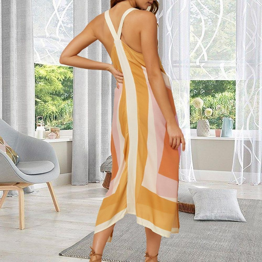 Color Block Stitching Sleeveless Maxi Dress