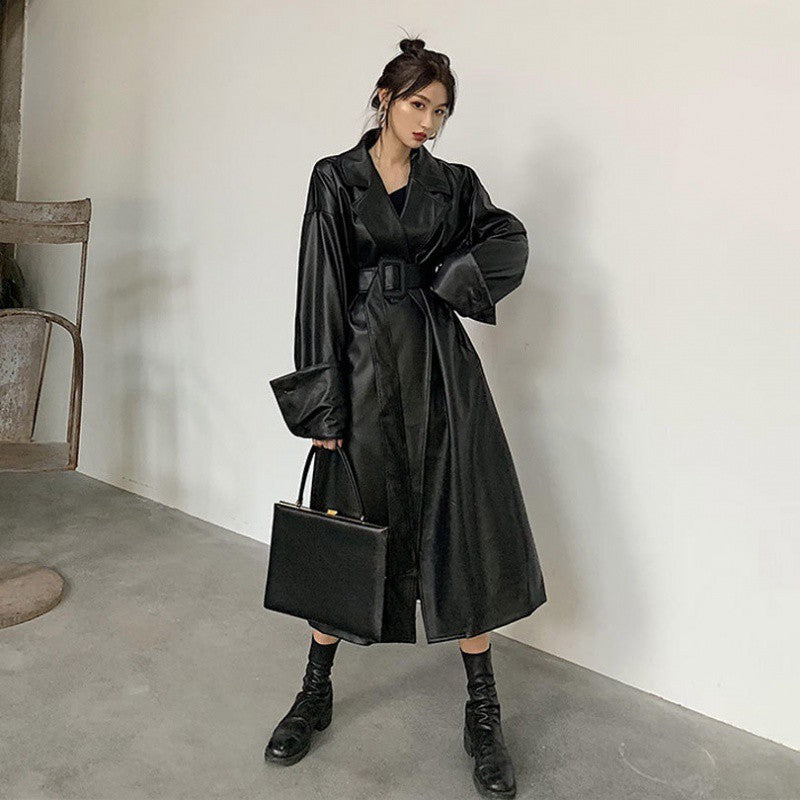 Women's Long Oversized Leather Trench Coat